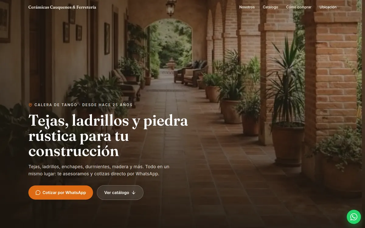 Página de inicio de Cerámicas Cauquenes & Ferretería, sitio hecho por RayoWeb