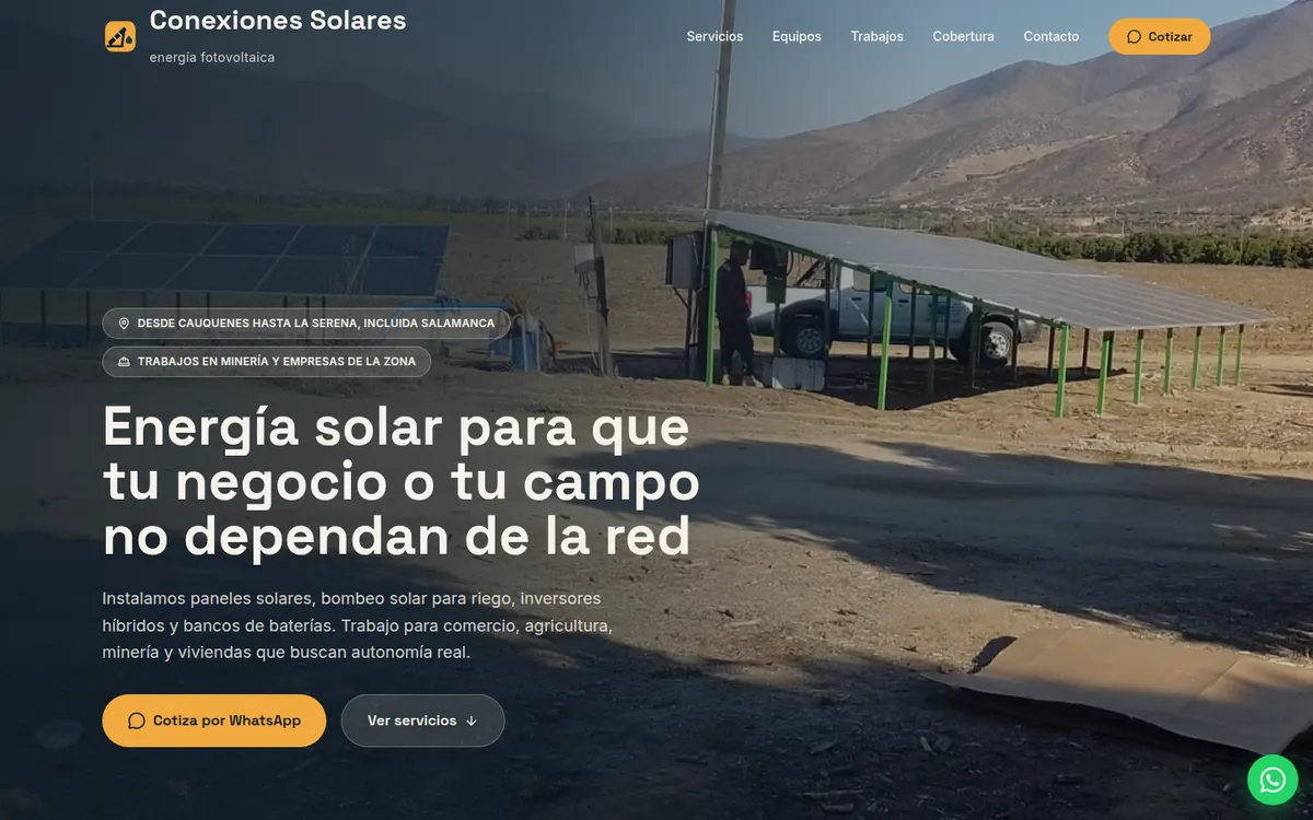 Página de inicio de Conexiones Solares, sitio hecho por RayoWeb