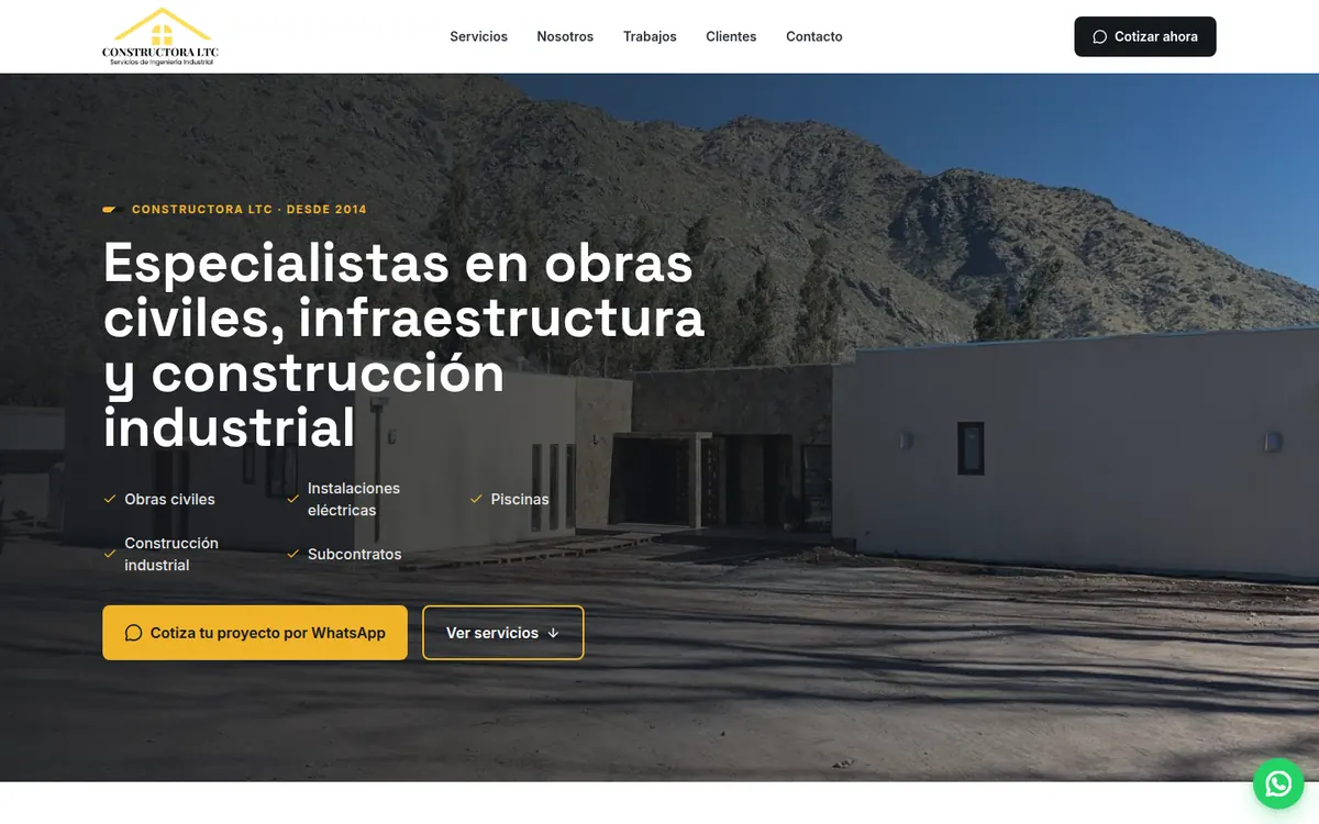 Página de inicio de Constructora LTC, sitio hecho por RayoWeb