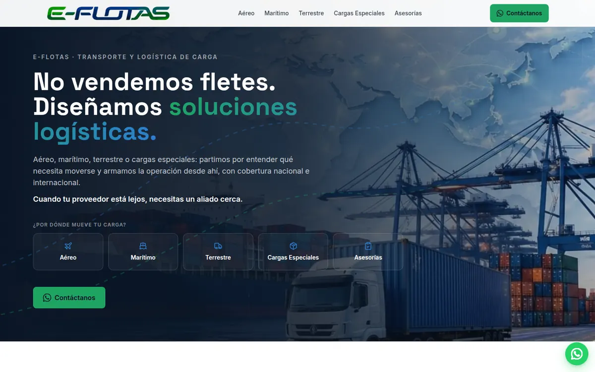 Página de inicio de E-Flotas, sitio hecho por RayoWeb