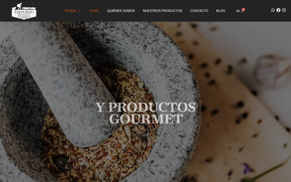 Página de inicio de Emporio Austral, sitio hecho por RayoWeb