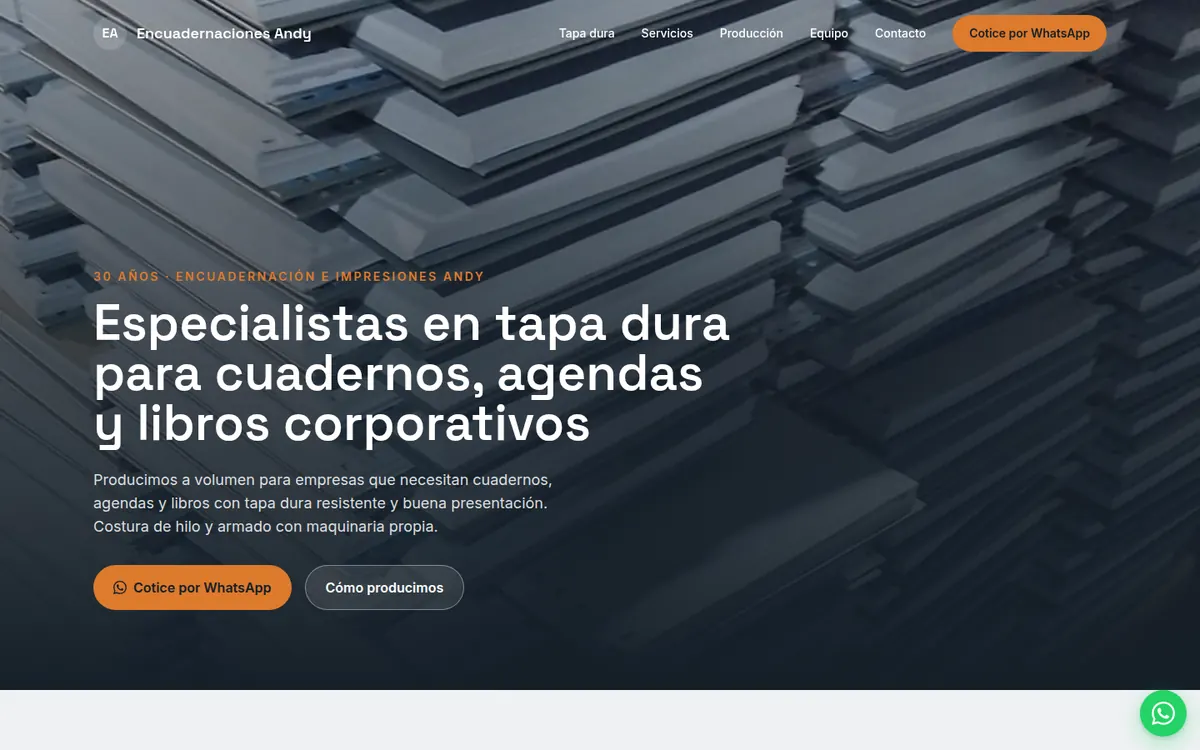 Página de inicio de Encuadernaciones Andy, sitio hecho por RayoWeb