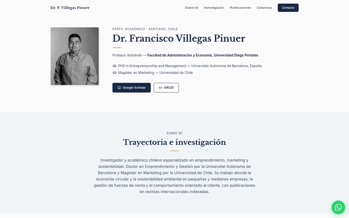Página de inicio de Dr. Francisco Villegas Pinuer, sitio hecho por RayoWeb