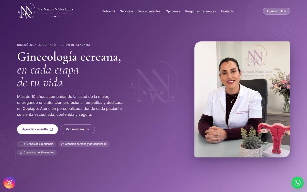 Página de inicio de Dra. Natalia Núñez Labra, sitio hecho por RayoWeb