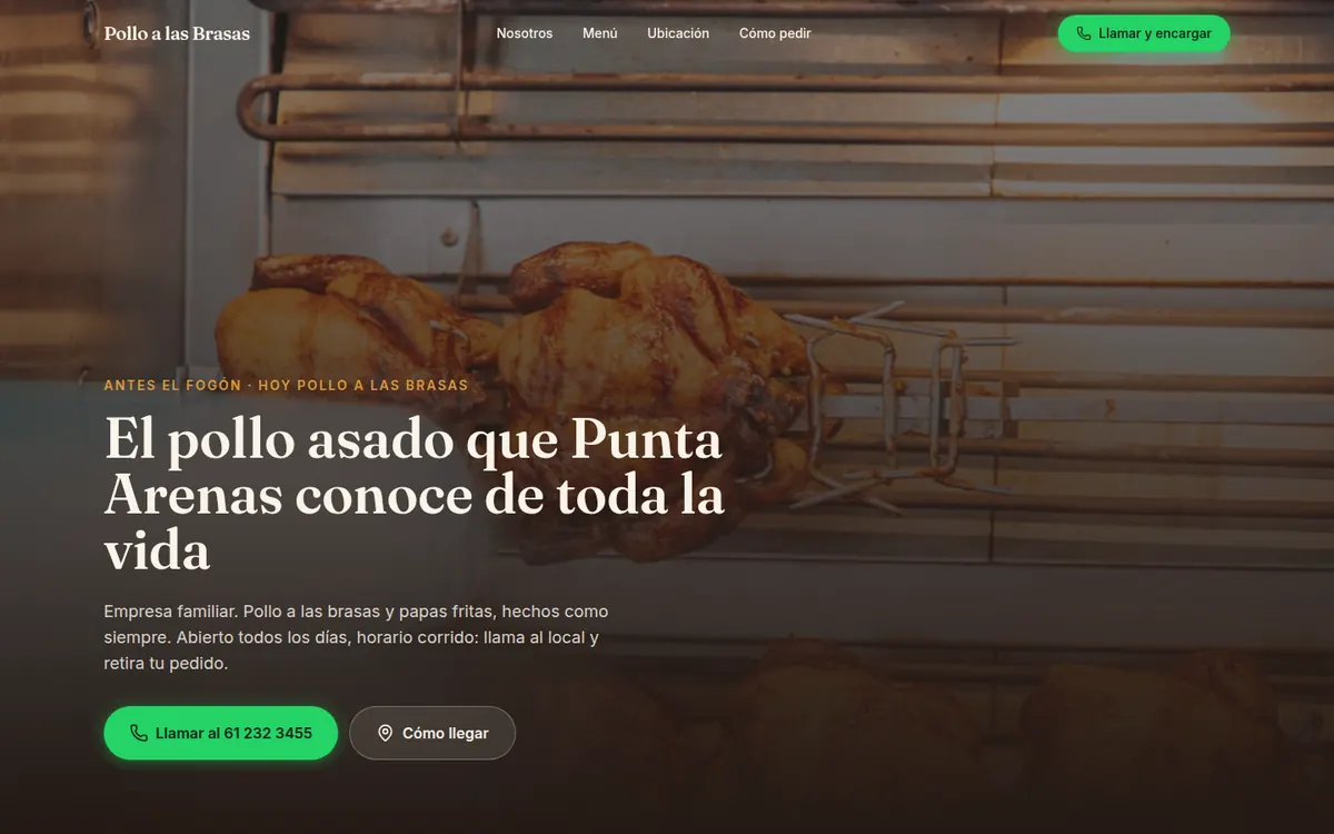 Página de inicio de Pollo a las Brasas, sitio hecho por RayoWeb