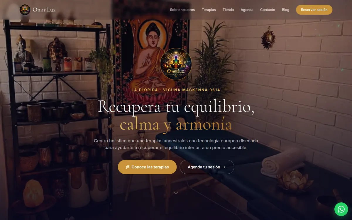 Página de inicio de OmniLuz Holistic Center, sitio hecho por RayoWeb