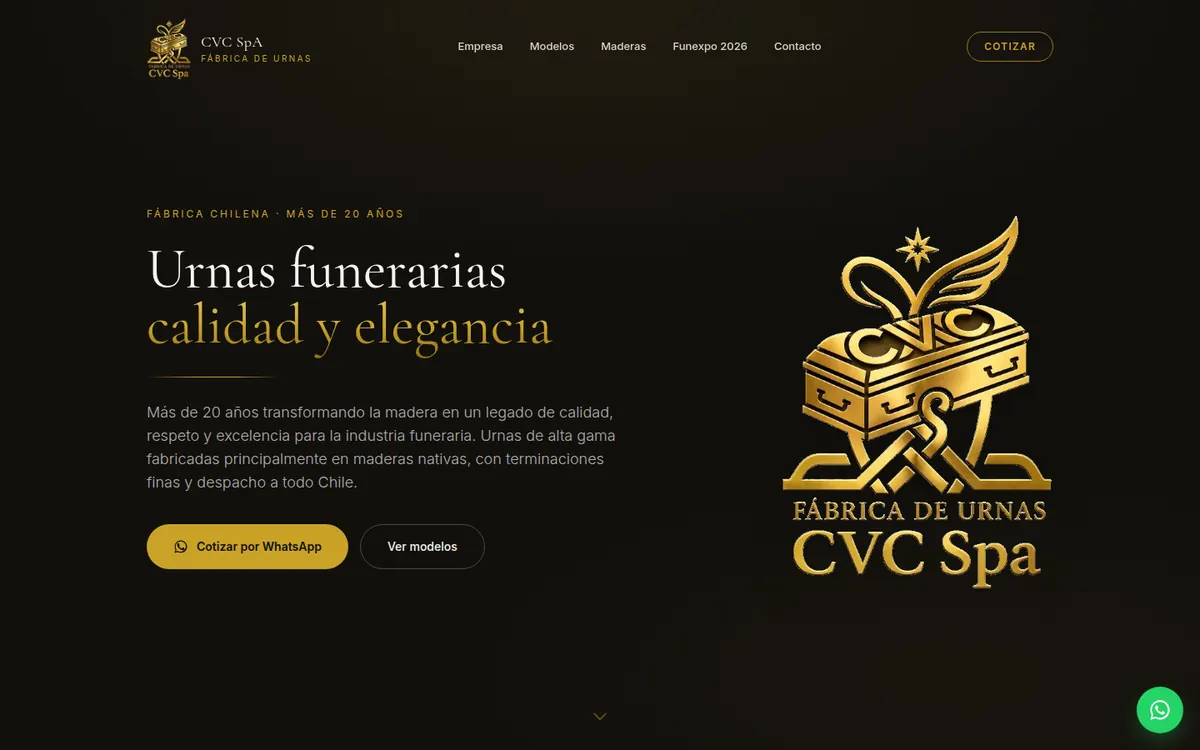 Página de inicio de Fábrica de Urnas CVC, sitio hecho por RayoWeb