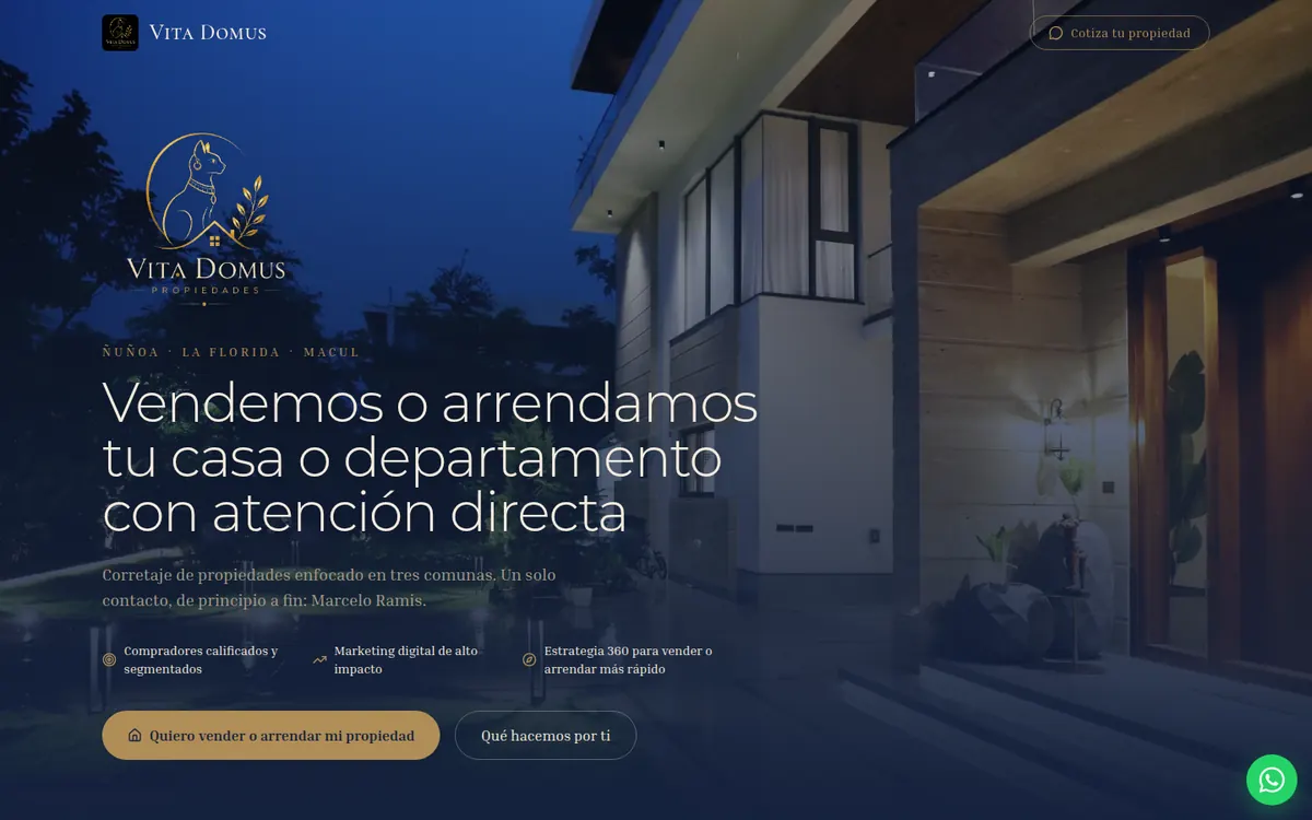 Página de inicio de Vita Domus Propiedades, sitio hecho por RayoWeb