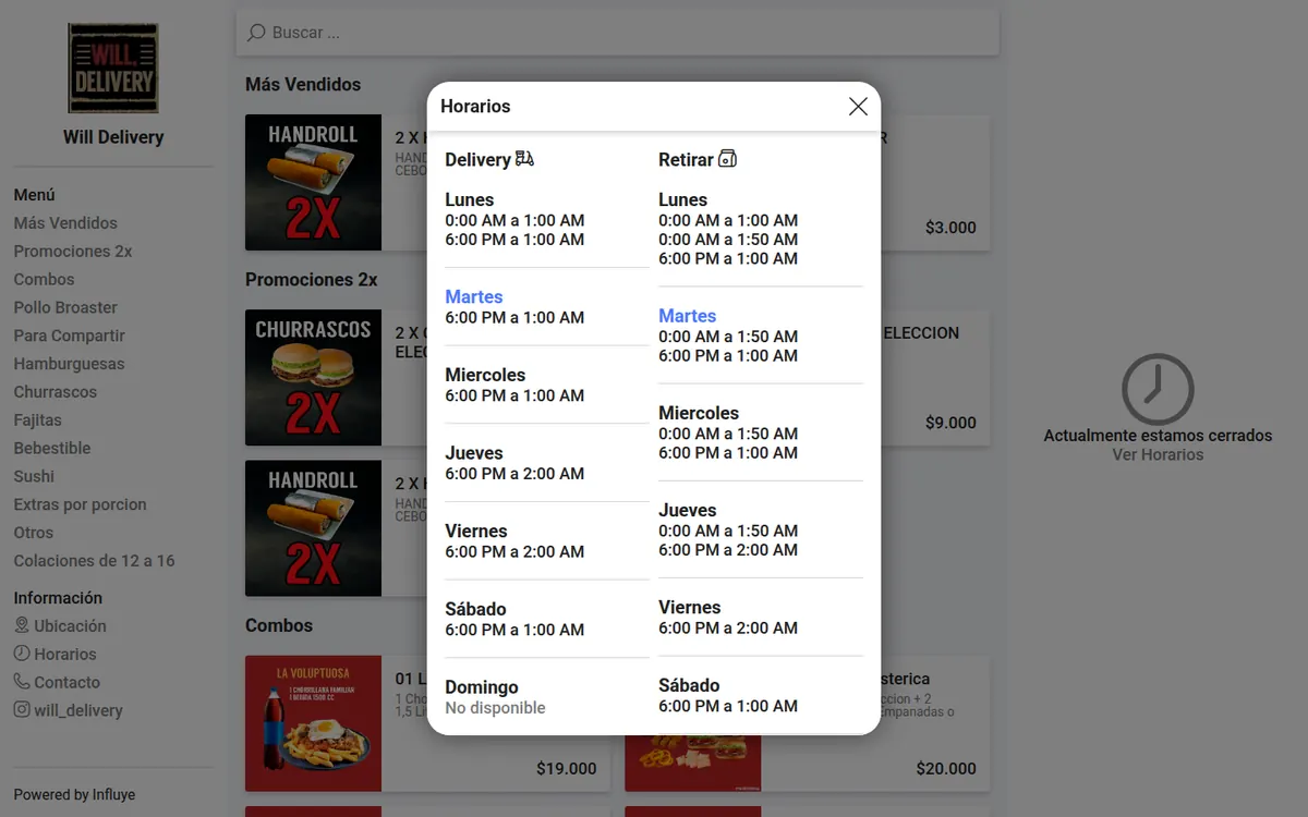 Página de inicio de Will Delivery, sitio hecho por RayoWeb